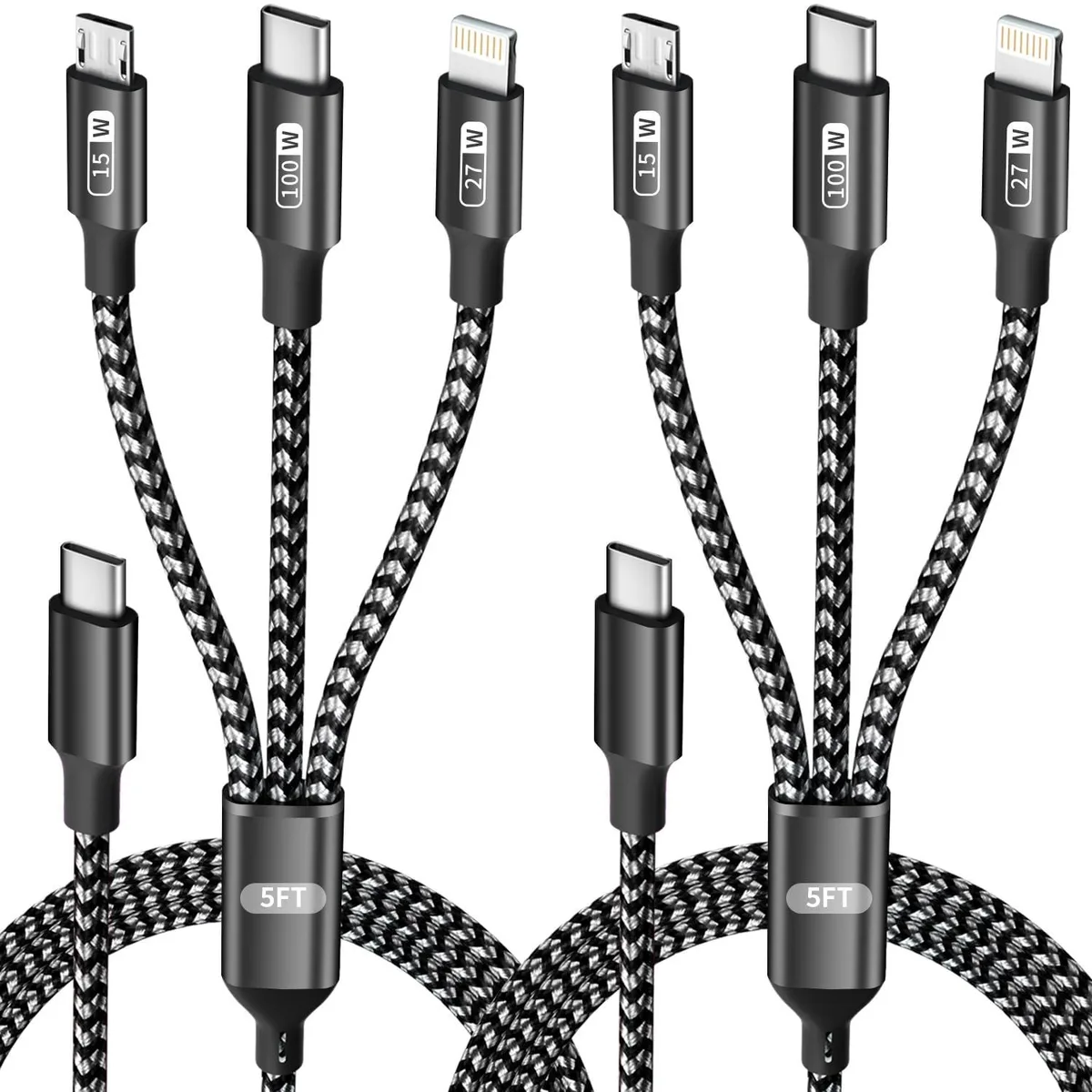 ViewSonic ViewSonic IDI0303-New 3-in-1 USB-C Multi Charging Cable 5FT 2 Pack 100W — product photo