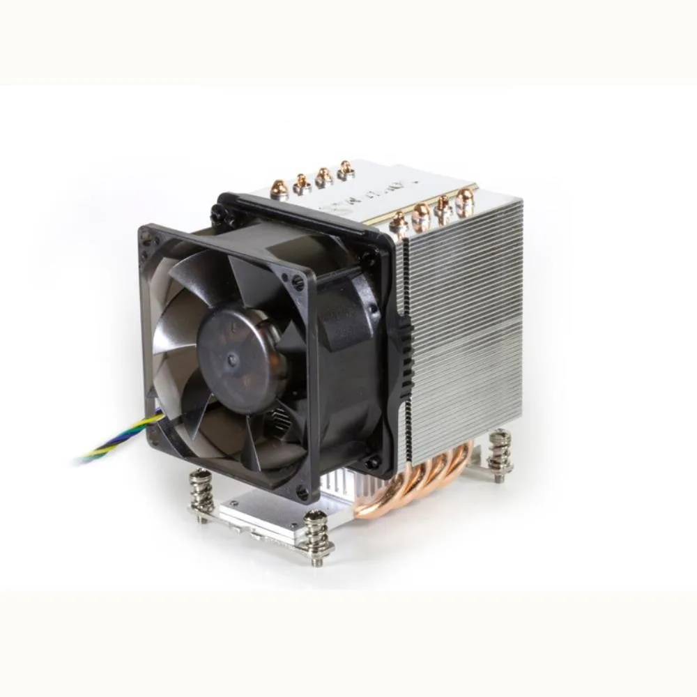 Rectangular finned heatsink with four vertical towers, silver metal finish