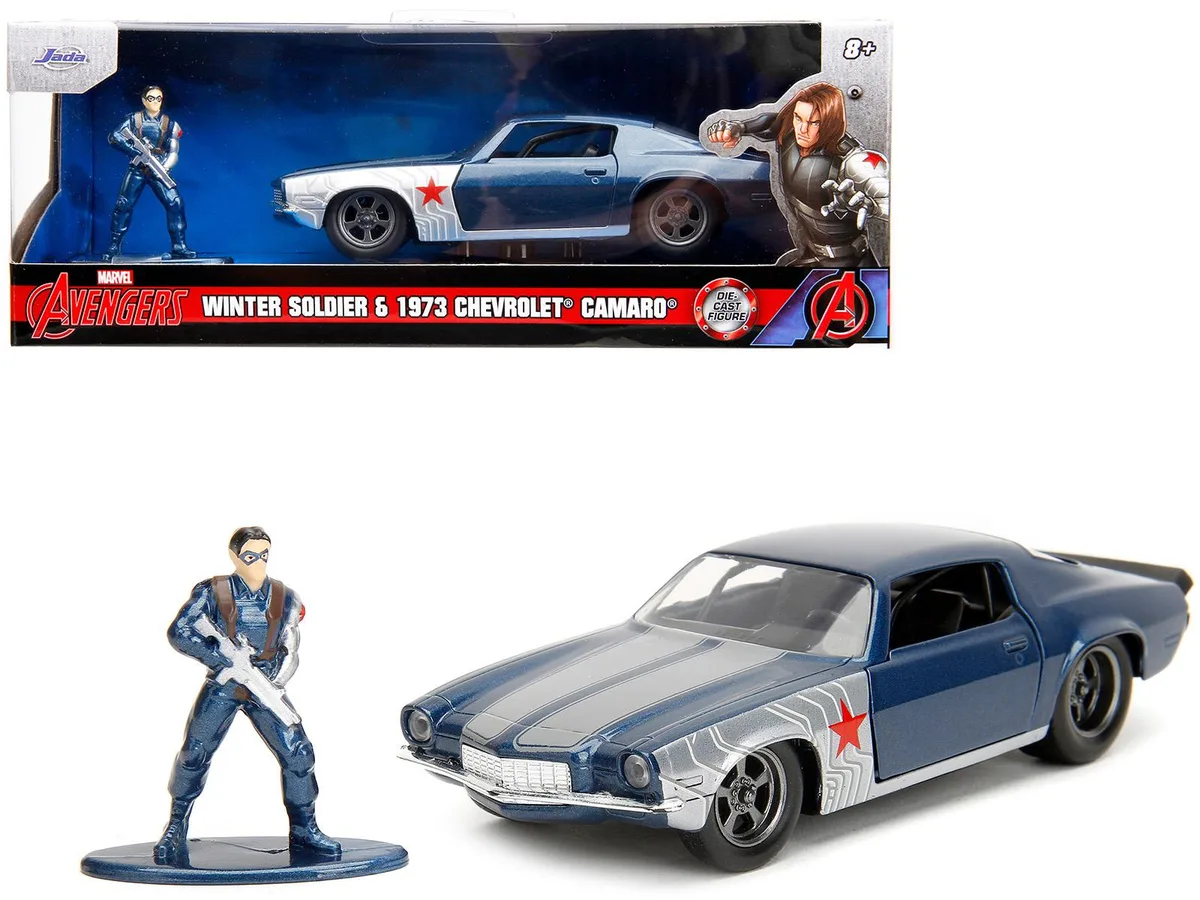 Jada Jada 1973 Chevrolet Camaro Dark Blue Metallic Gray Stripes Winter Soldier 1/32 Diecast Hobby Collectible — product photo