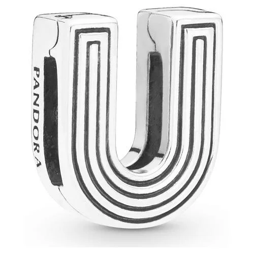 Sterling silver letter U clip charm with polished and lined sides