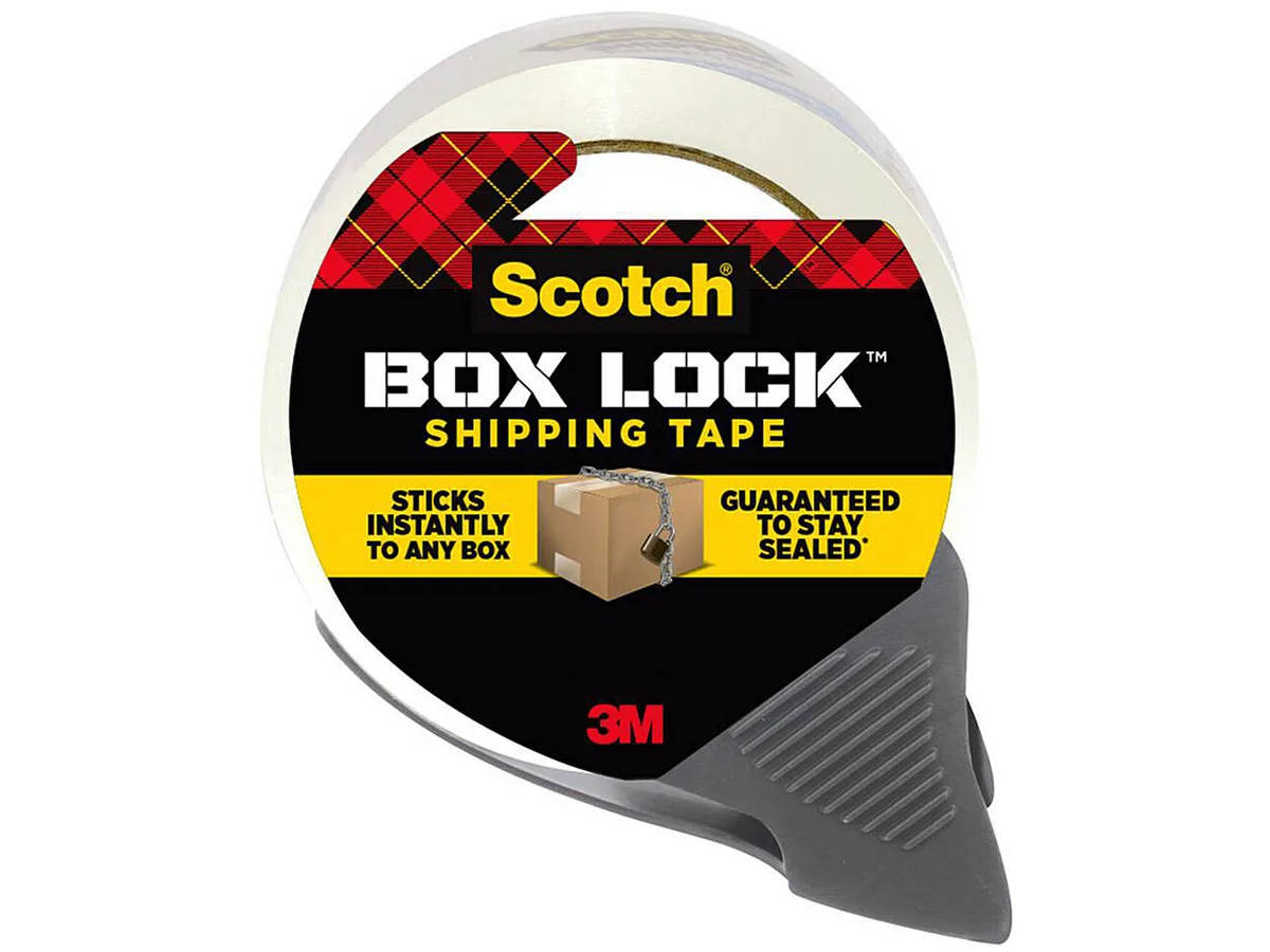 Clear packaging tape roll in handheld dispenser, 1.88 inch wide