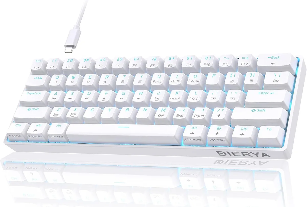 TUKO TUKO DK61se 60% Mechanical Gaming Keyboard Brown Switches 61 Keys 19 LED Modes White — product photo