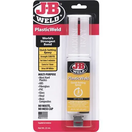 Clear 25 mL syringe with dual chambers and mixing nozzle