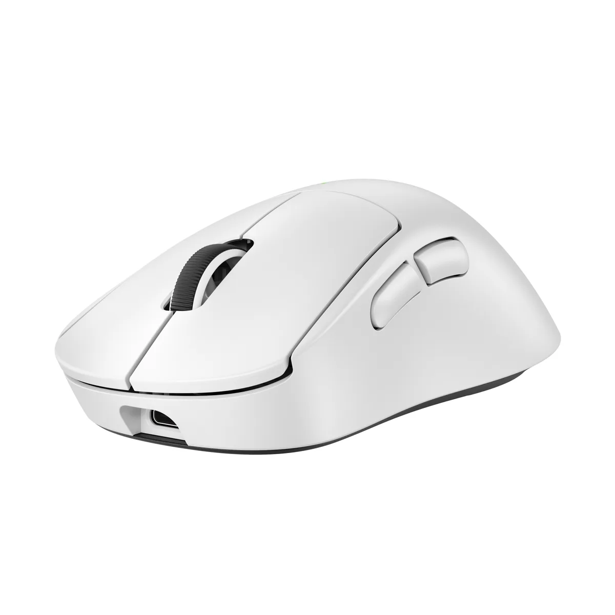 White right-handed gaming mouse with asymmetrical shape and five buttons