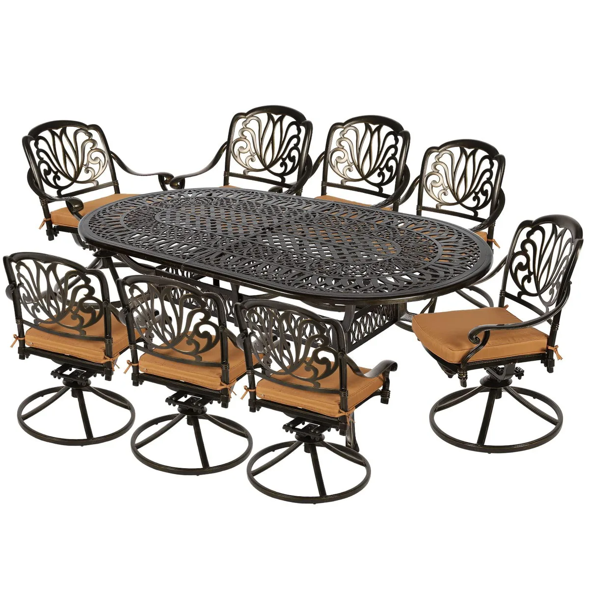 MEETWARM MEETWARM 9-Piece Patio Dining Set with 8 Swivel Rocker Chairs — product photo