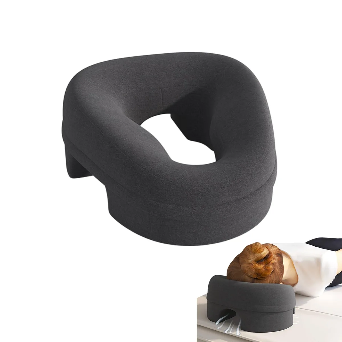 Round navy blue face-down pillow with hollow center, 50 inches diameter