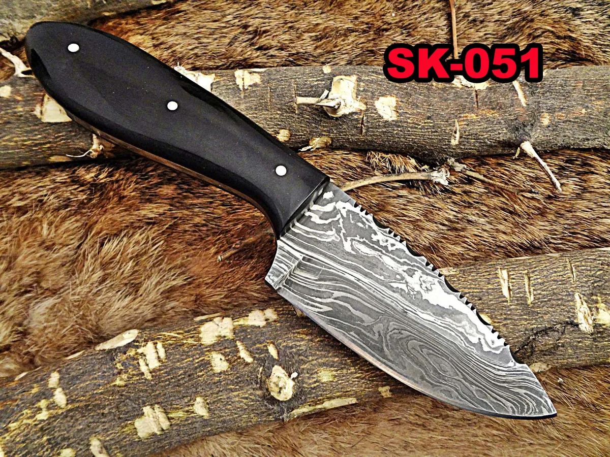 Damascus Depot Damascus Depot 7.5" Damascus Skinning Knife 4" Drop Point Bull Horn Scale — product photo