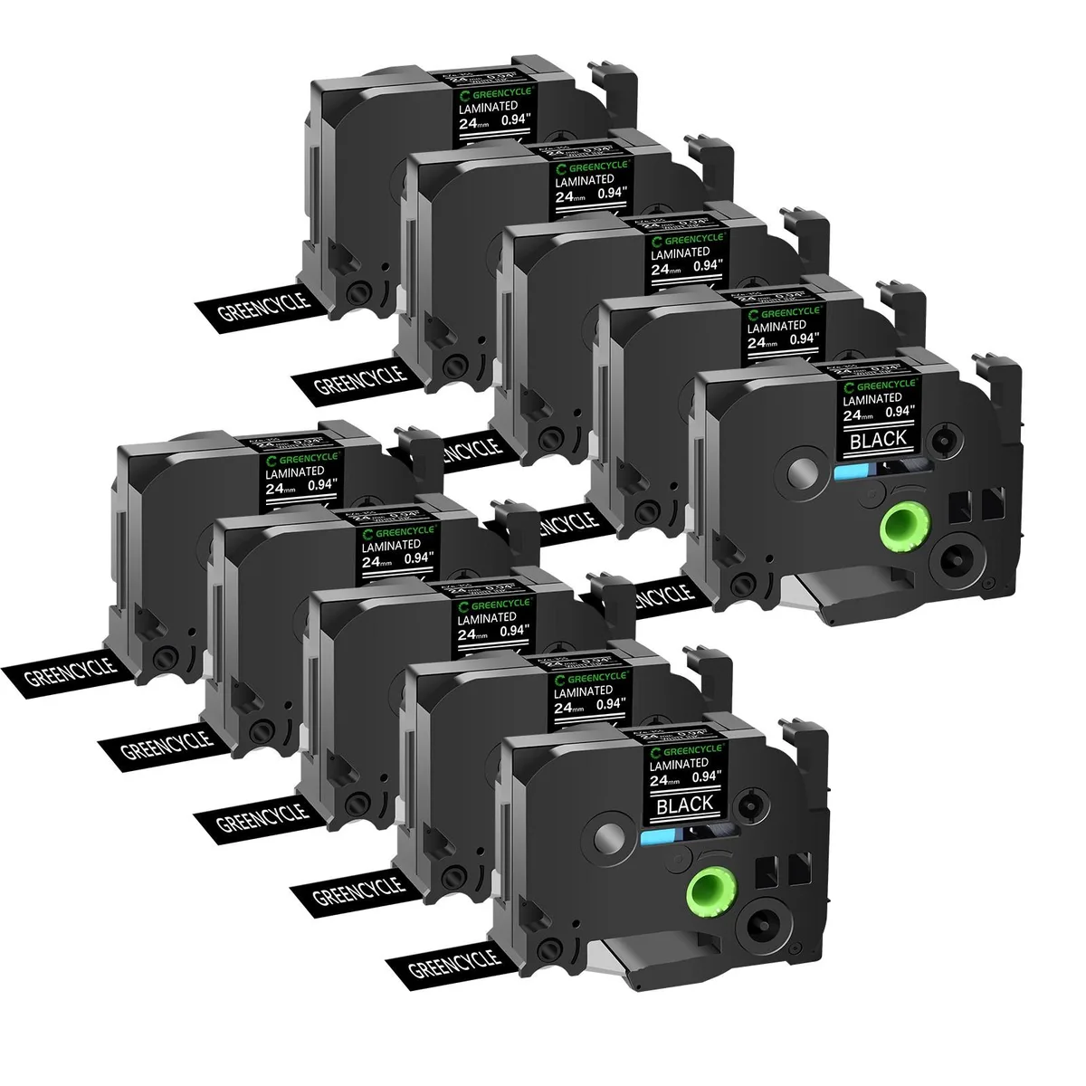 GREENCYCLE GREENCYCLE TZe-355 24mm 0.94in White on Black Laminated Tape 20 Pack — product photo