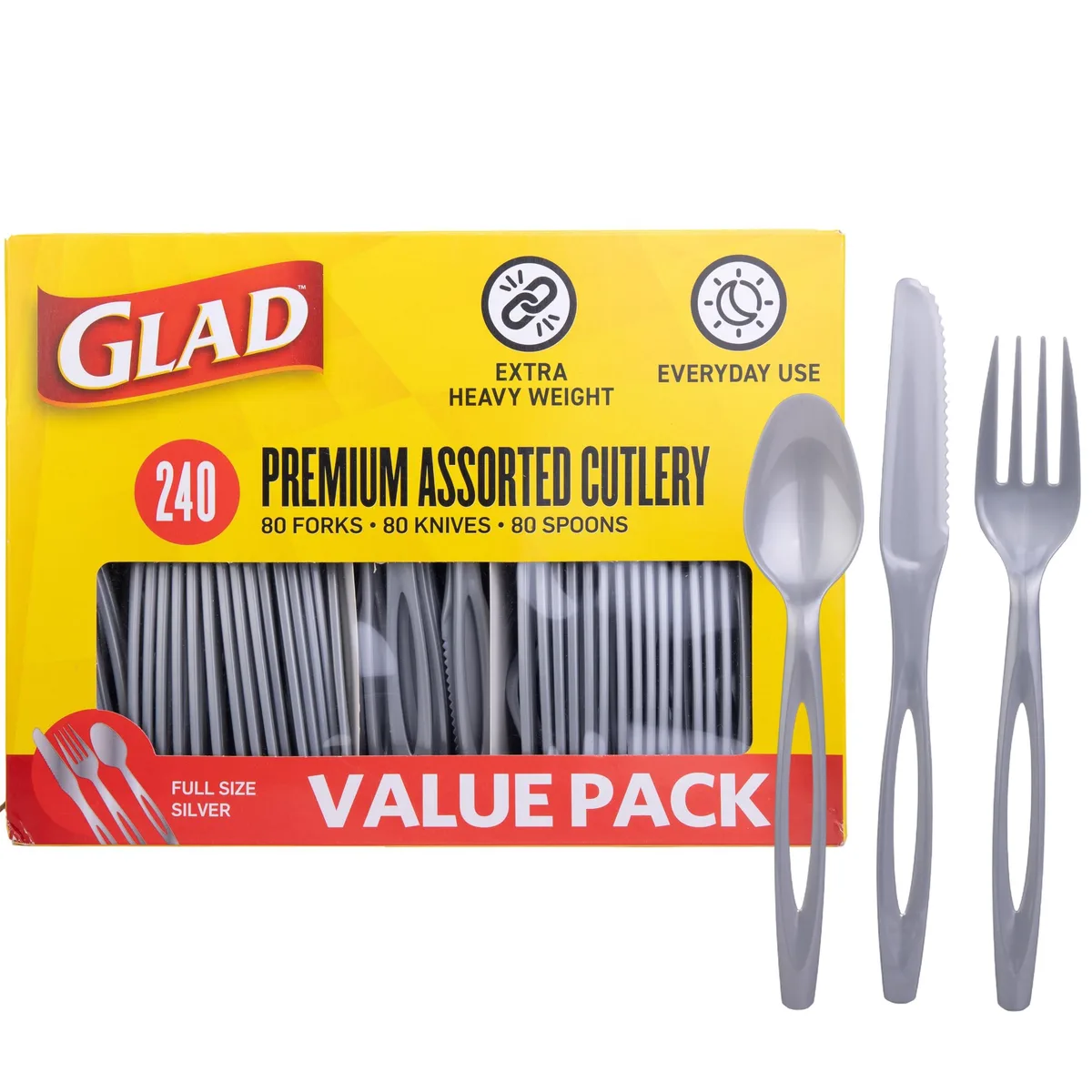 Silver disposable cutlery set, 240 pieces in box
