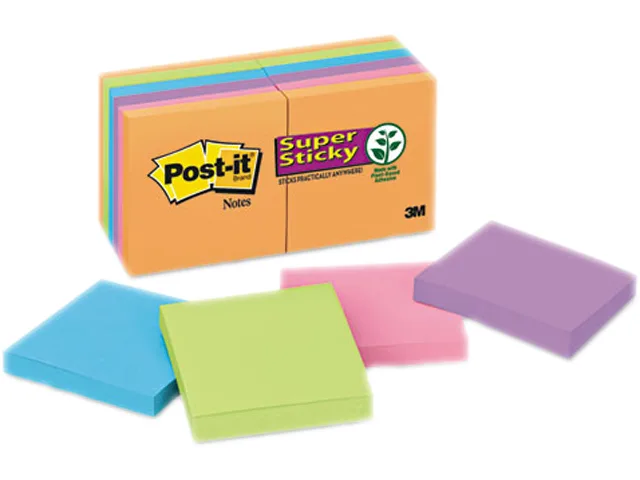 Post-it Super Sticky Post-it Super Sticky 654-12SSAN sticky note pack 12 pads 90 sheets — product photo