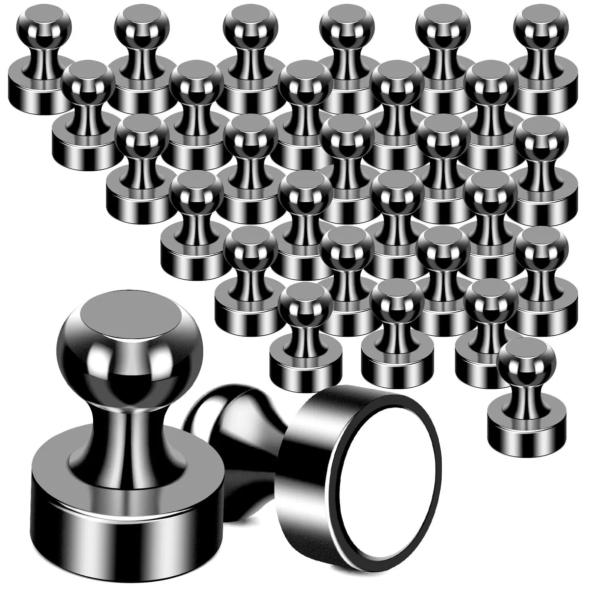 MIKEDE Push Pin Magnets Black 30 Pack .47x.63 in — product photo