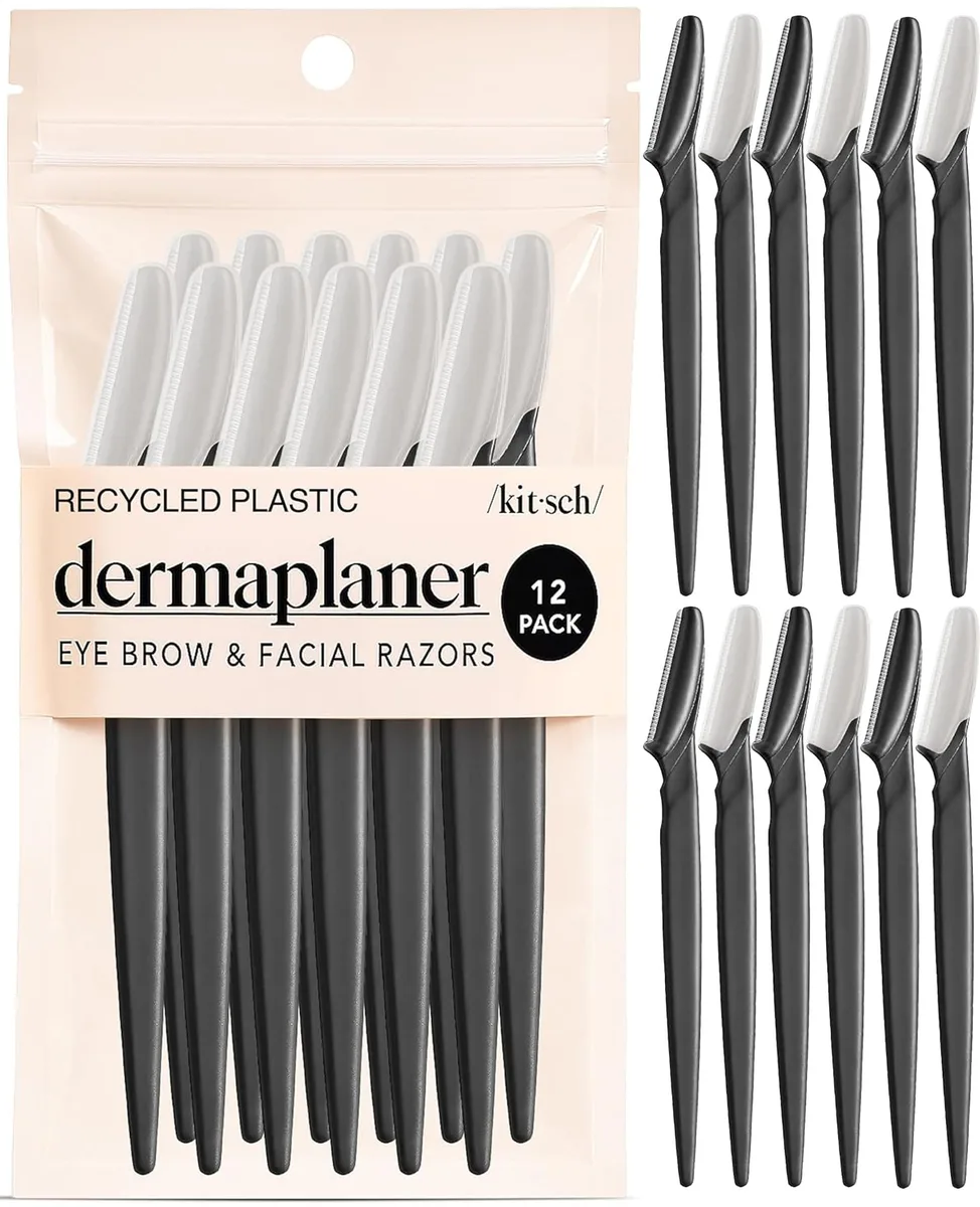 Black dermaplane razors, pack of 12, compact travel size