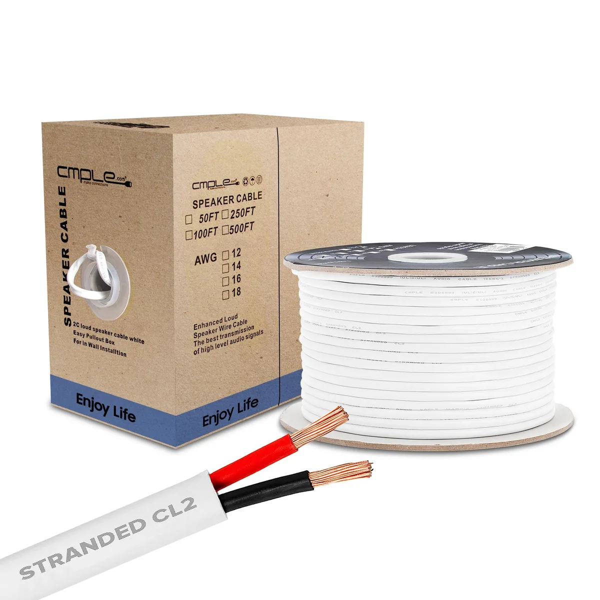 CMPLE CMPLE 12AWG 2-Conductor Speaker Cable 50ft White — product photo