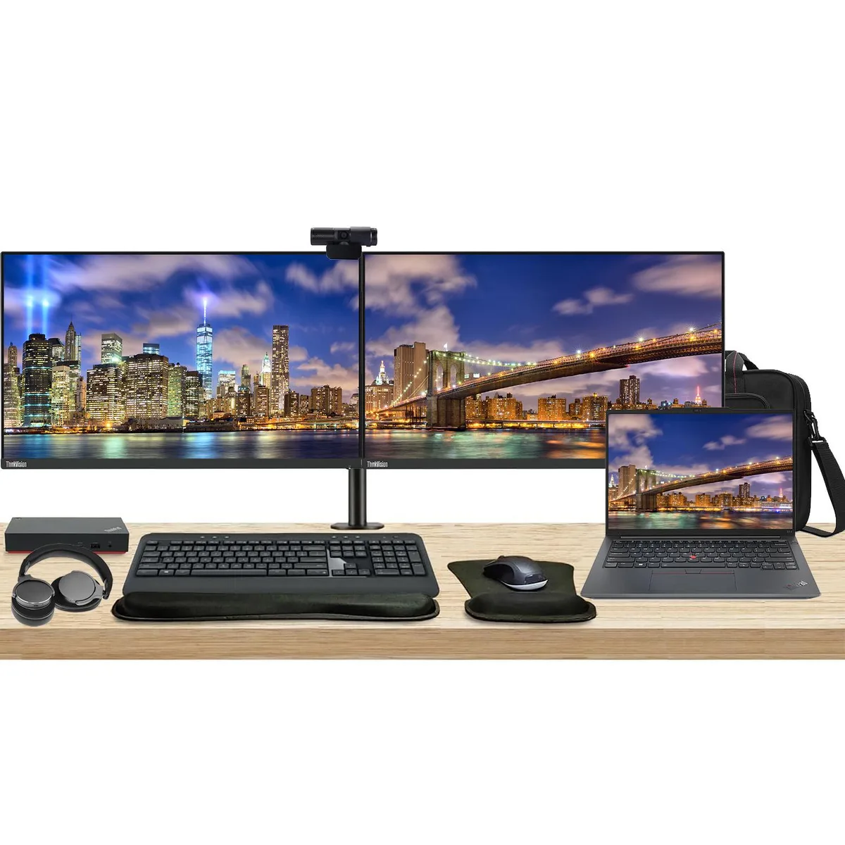Lenovo Lenovo E14 Gen 5 Ryzen 5 7530U 8GB 256GB SSD 14" WUXGA + 2×24" FHD Monitors Dock Bundle — product photo