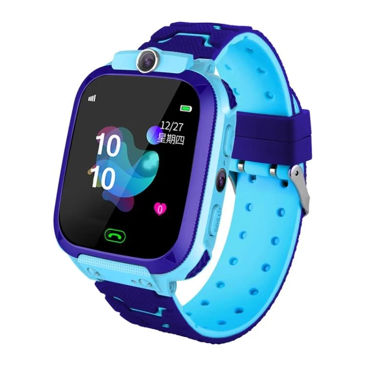Blue child smartwatch with black strap and square 1.44 inch screen
