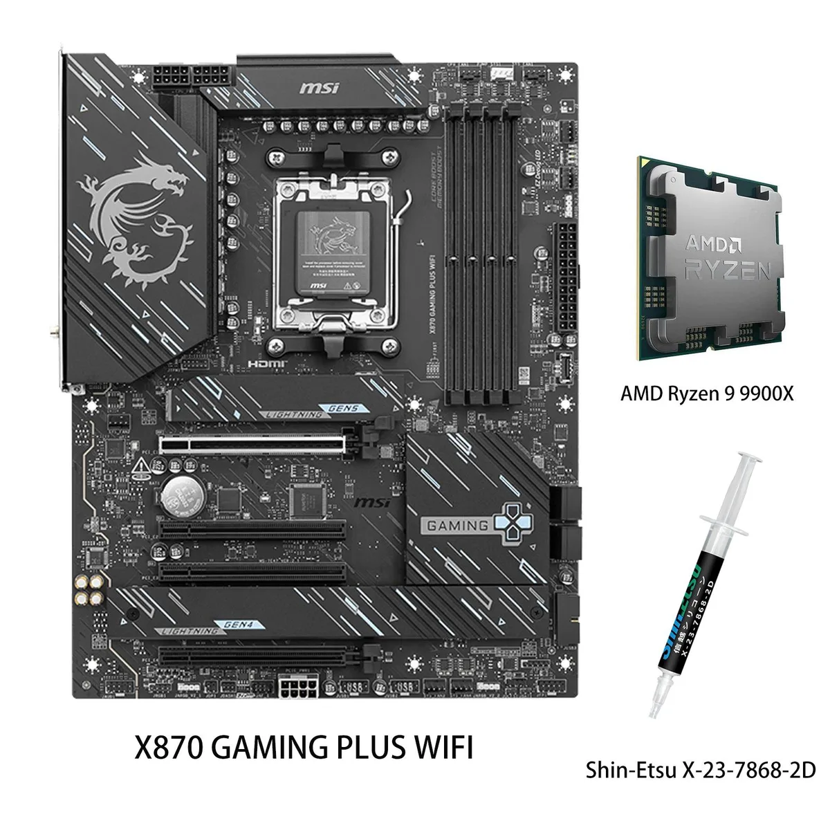 MSI MSI X870 GAMING PLUS WIFI AMD motherboard &amp; Ryzen 9 9900X CPU combo — product photo