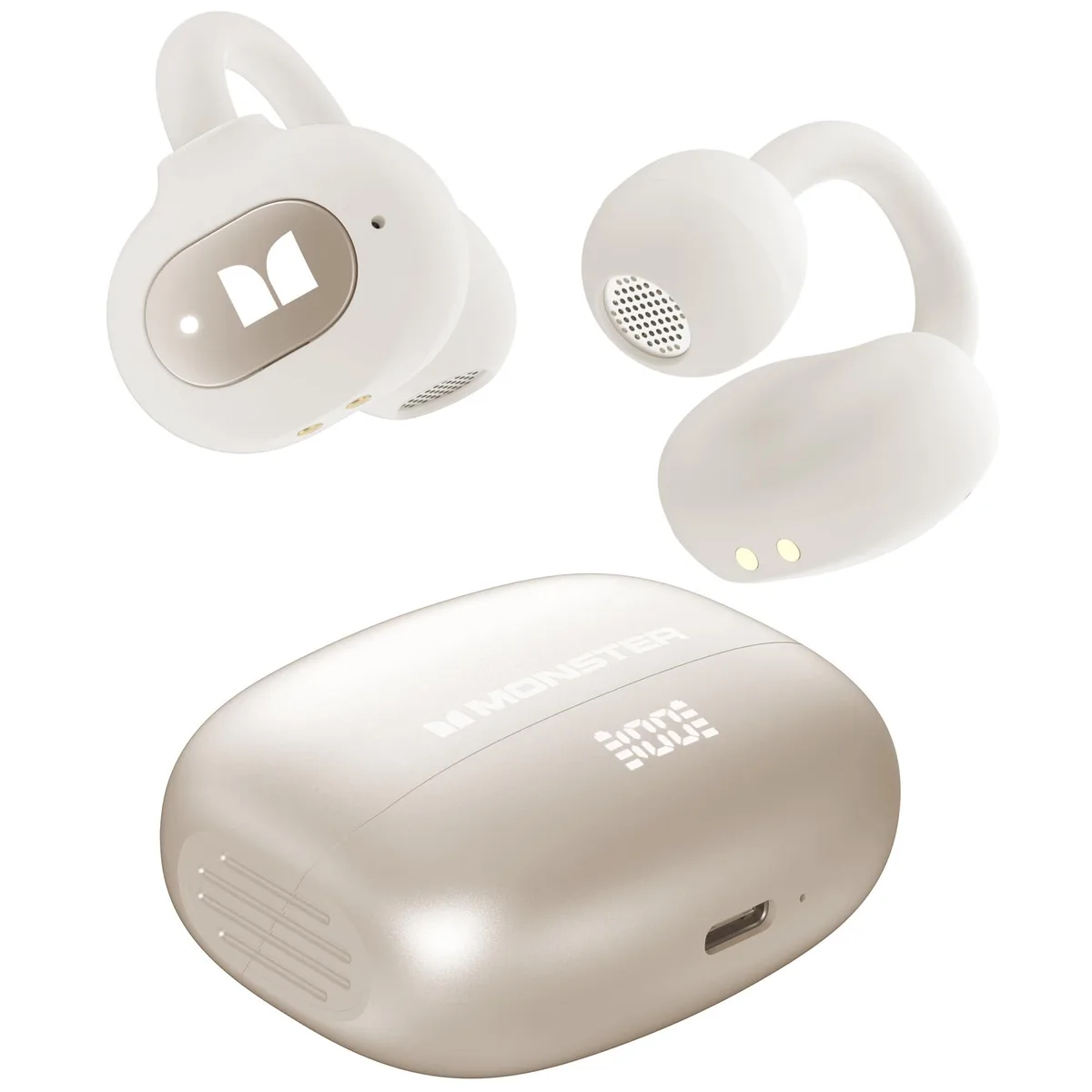  Monster E98WH Open Ear Clip Earphones Bluetooth 6.0 40h Beige — product photo