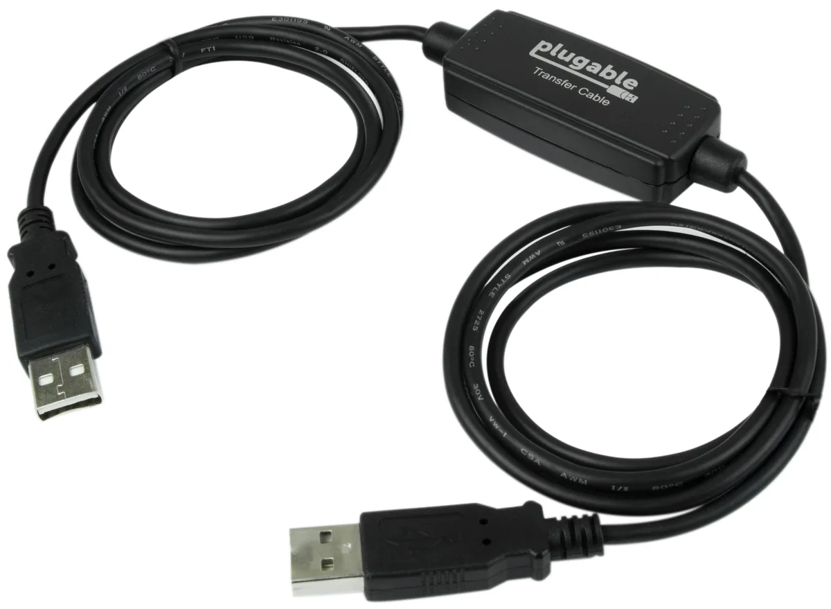 Black USB 2.0 transfer cable with Type-A male connectors on both ends, six-foot length