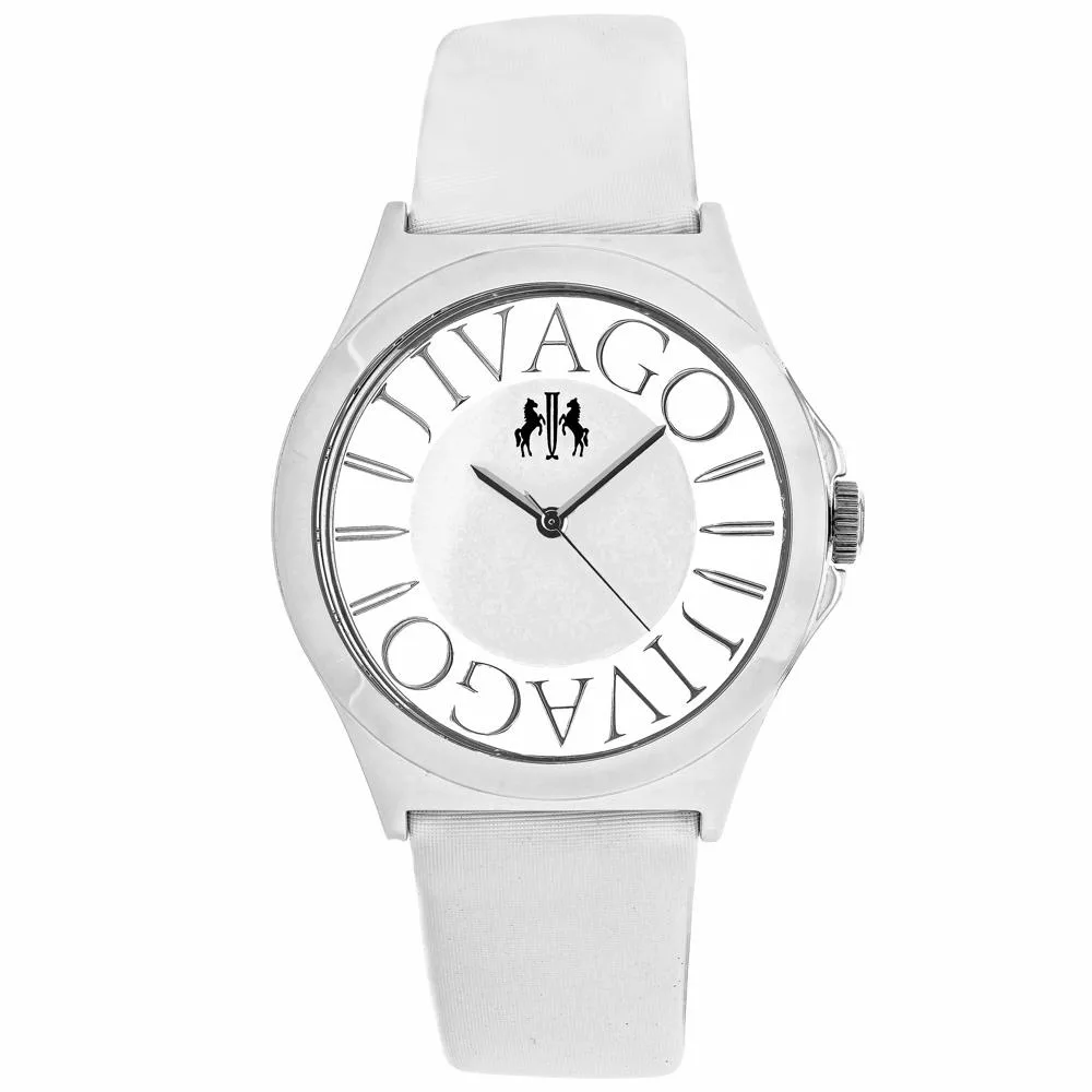Jivago JV8433 white dial watch with stainless steel case and satin leather strap