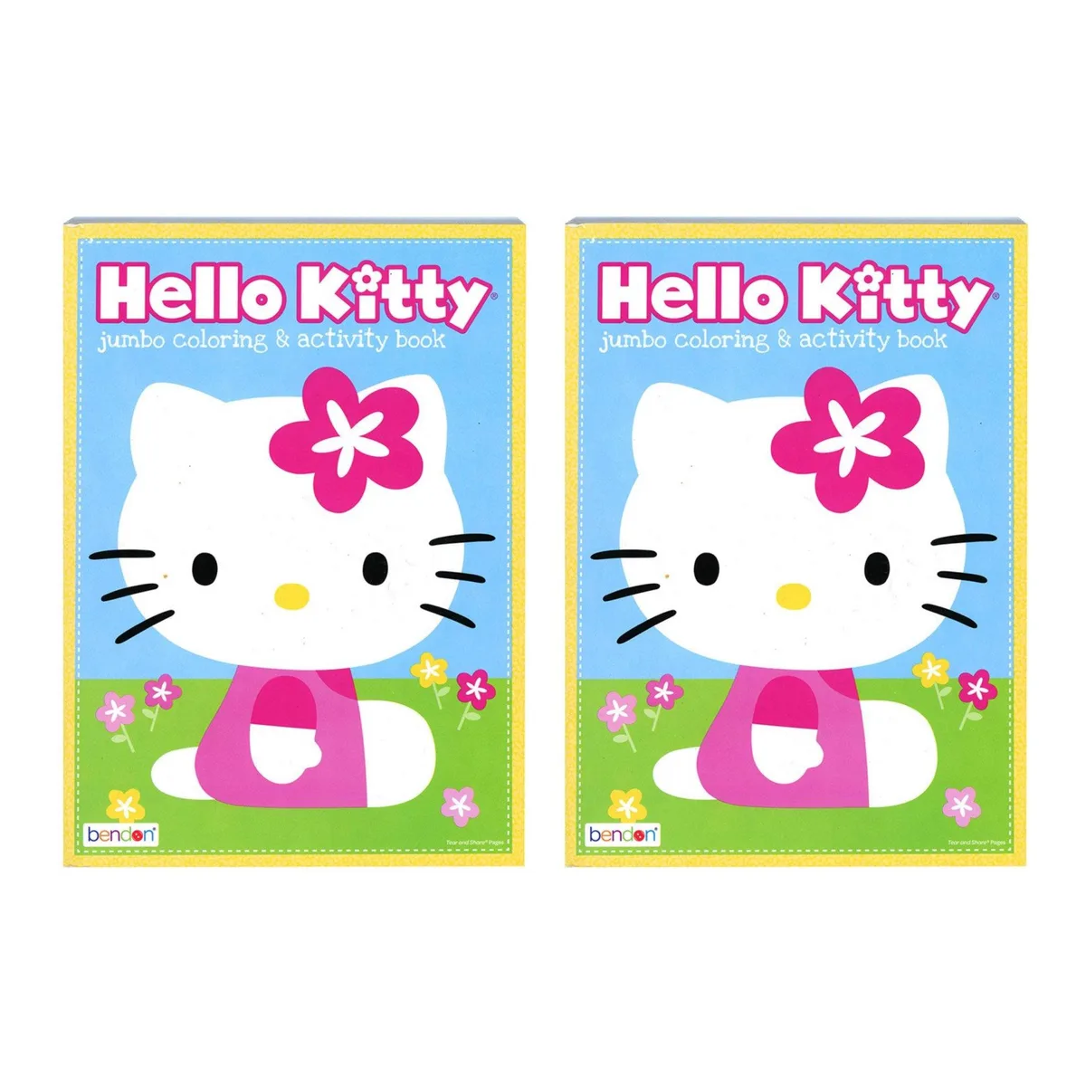 Two jumbo Hello Kitty coloring and activity books side by side