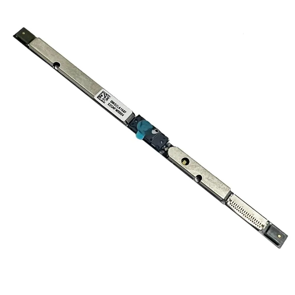 Small rectangular webcam module on green circuit board with ribbon cable and lens visible