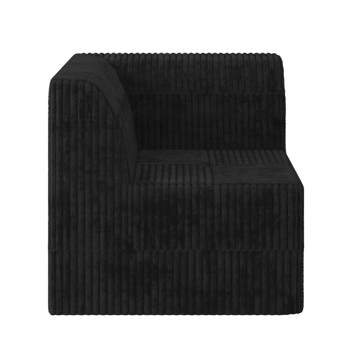 Black corduroy corner sectional sofa with modular cushions