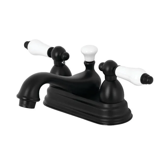 Matte black centerset bath faucet with matching drain