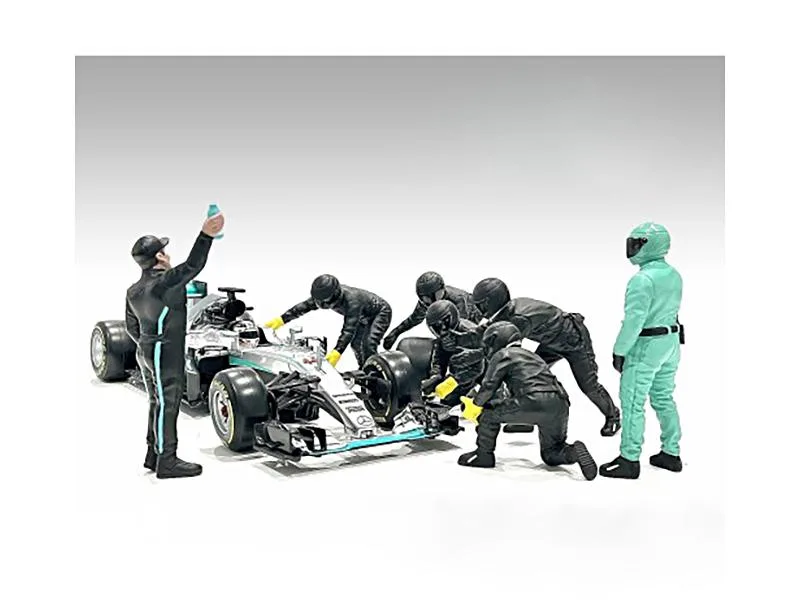 American Diorama American Diorama Formula One F1 Pit Crew 7 Figure Set Team Black Release III 1/18 Scale — product photo