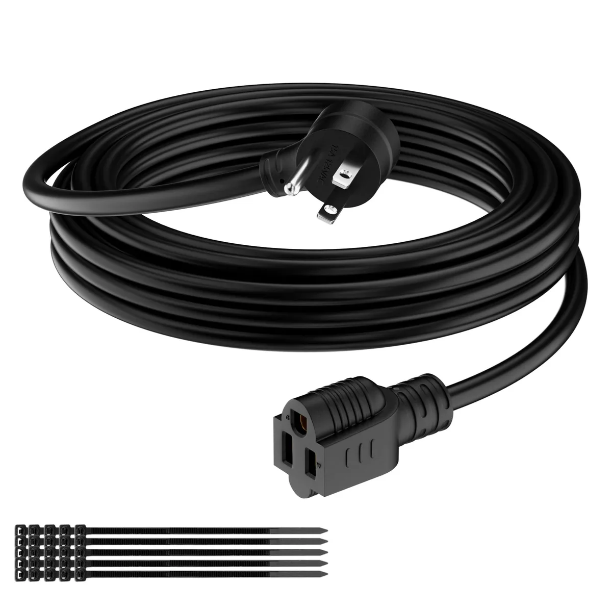  Kxable 6 FT 45 Degree 3 Prong Power Extension Cord 16AWG 13A 1625W ETL Black with 25 Cable Ties — product photo