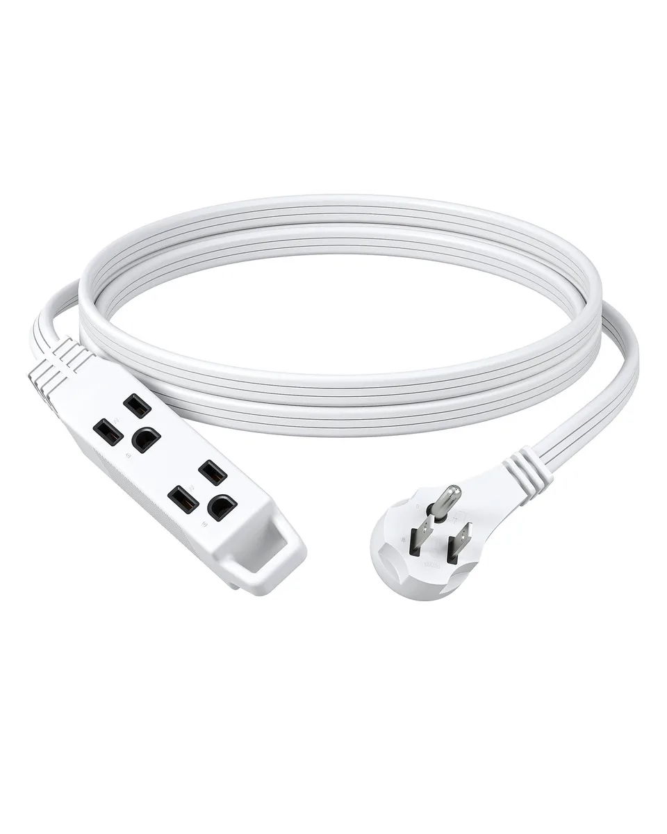  DEWENWILS 6FT Flat Plug Extension Cord 16/3 SPT-3 3 Grounded Outlets 13A 125V 1625W White — product photo