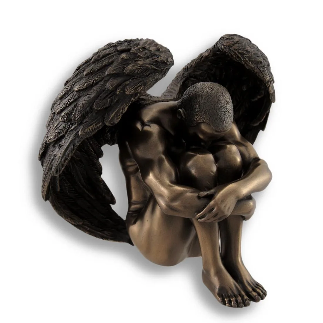 Unicorn Studios Unicorn Studios Nude Male Angel Resting Head On Knees Bronzed Resin Statue 5 1/8" H — product photo