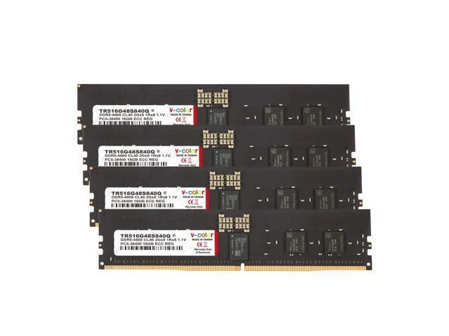 V-color V-color STANDARD ECC R-DIMM TR516G48S840Q DDR5 64GB (4x16GB) 4800MHz CL40 1Rx8 Registered 1.10V Hynix IC — product photo