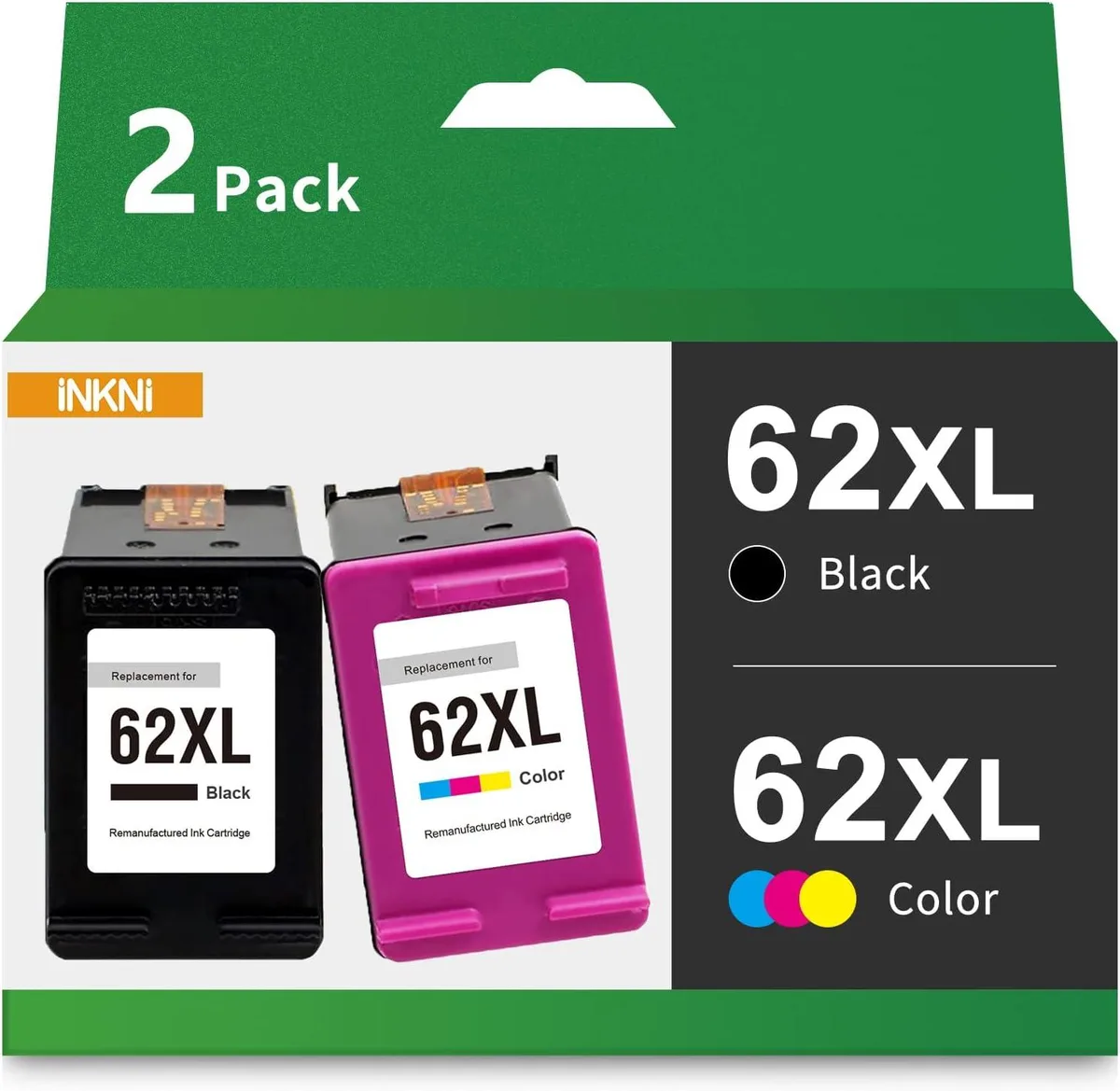 Two rectangular ink cartridges, one black and one tri-colour, in clear plastic packaging