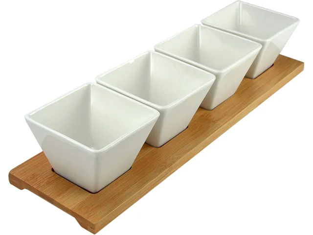 Elama Elama EL-232B 5pc serveware set 4×7oz stoneware cups bamboo tray — product photo