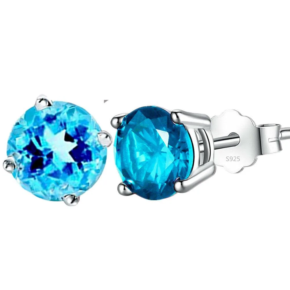 Mabella Fashion Mabella Fashion 925 Sterling Silver 6mm Simulated Blue Topaz Stud Earrings — product photo