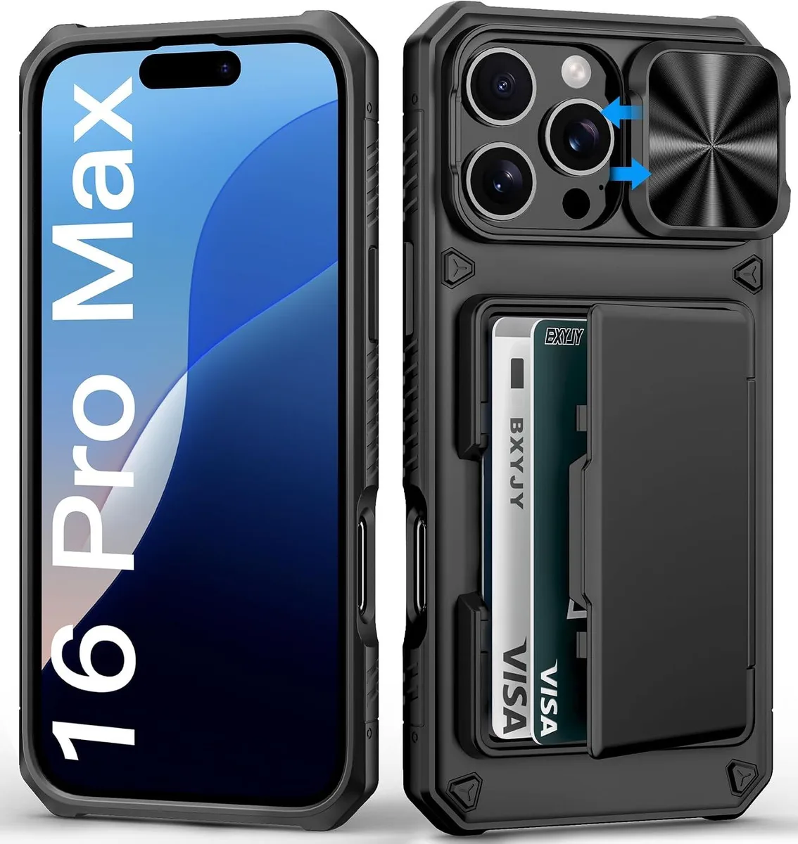 Transcend Transcend iPhone 16 Pro Max Wallet Case with Card Holder and Slide Lens Cover Black — product photo