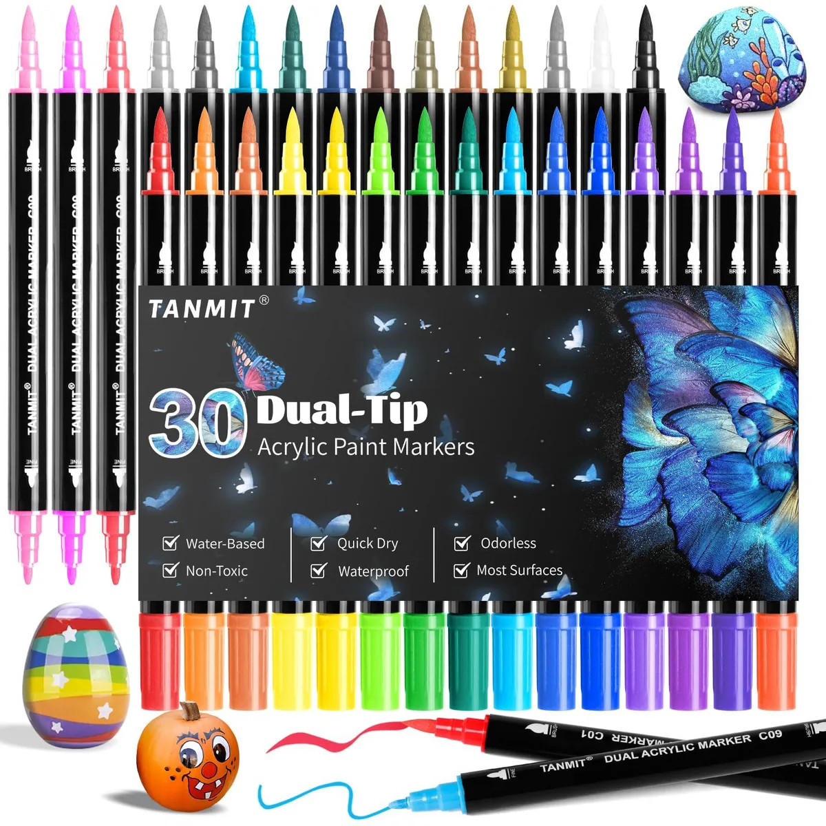 TANMIT TANMIT-30-01 30 Colors Dual Tip Paint Markers 1mm .5-5mm — product photo