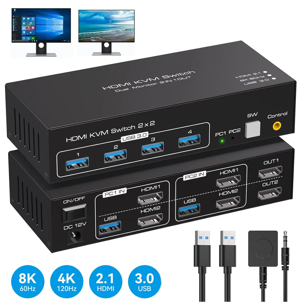 SMA SMA 8K@60Hz HDMI KVM Switch 2 Monitors 2 Computers — product photo