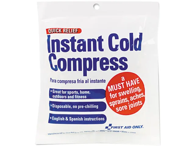 White rectangular instant cold pack with brand text