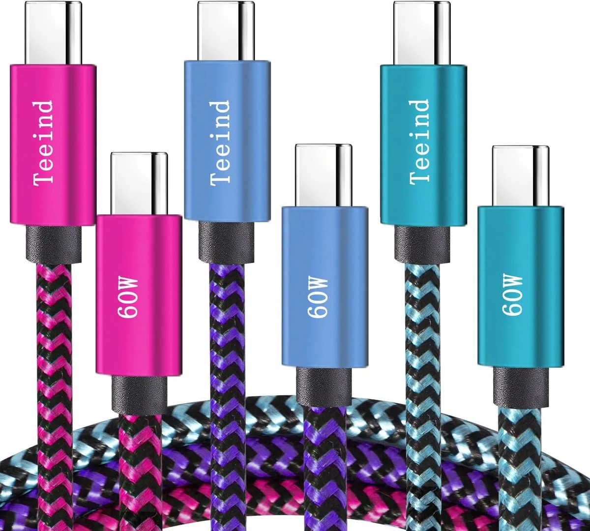 Mobee Mobee USB-C to USB-C Cable 3-pack 3 ft 60 W Nylon Braided — product photo