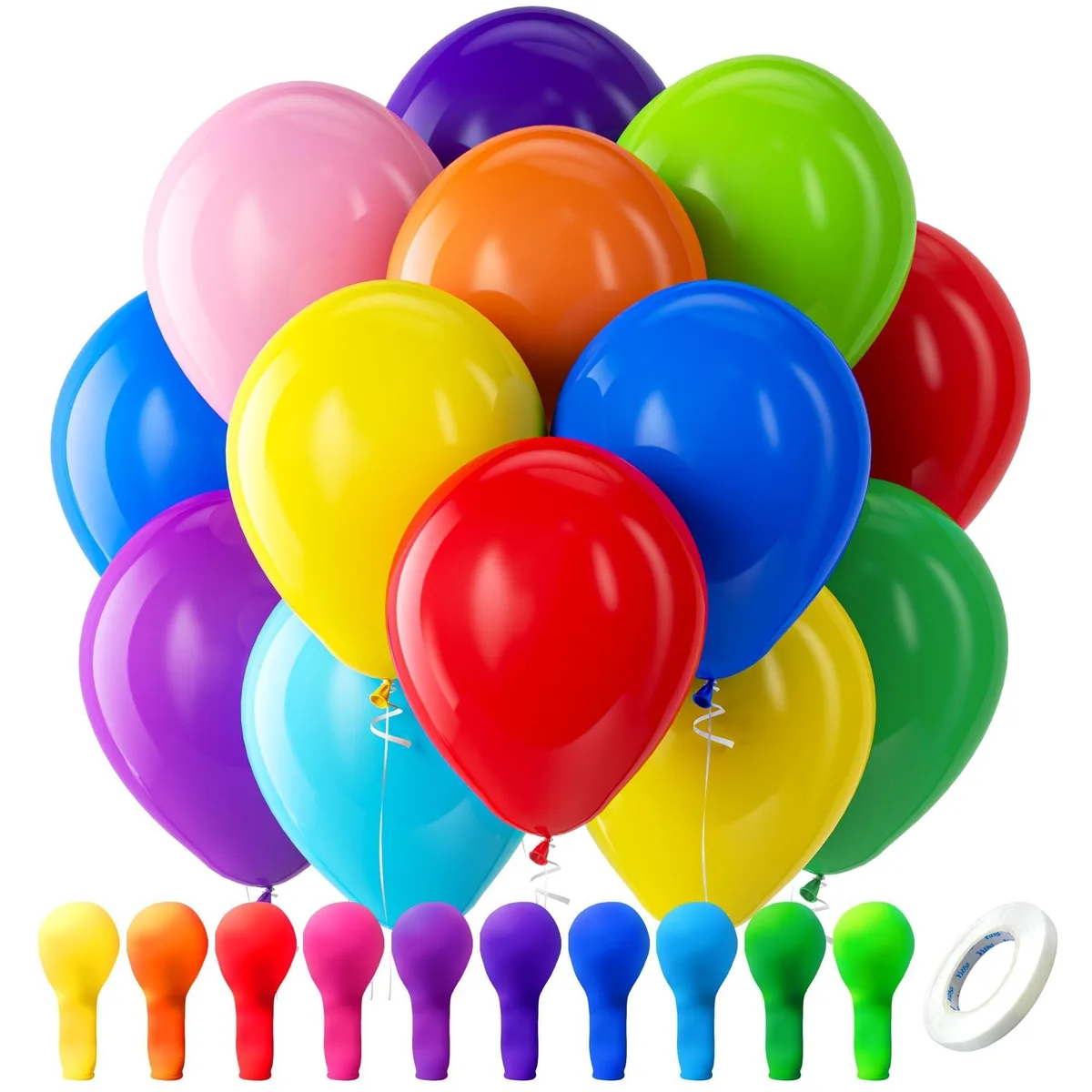 Bezente Rainbow Balloons 100 Pack 12 inch Round Latex Party Decorations — product photo