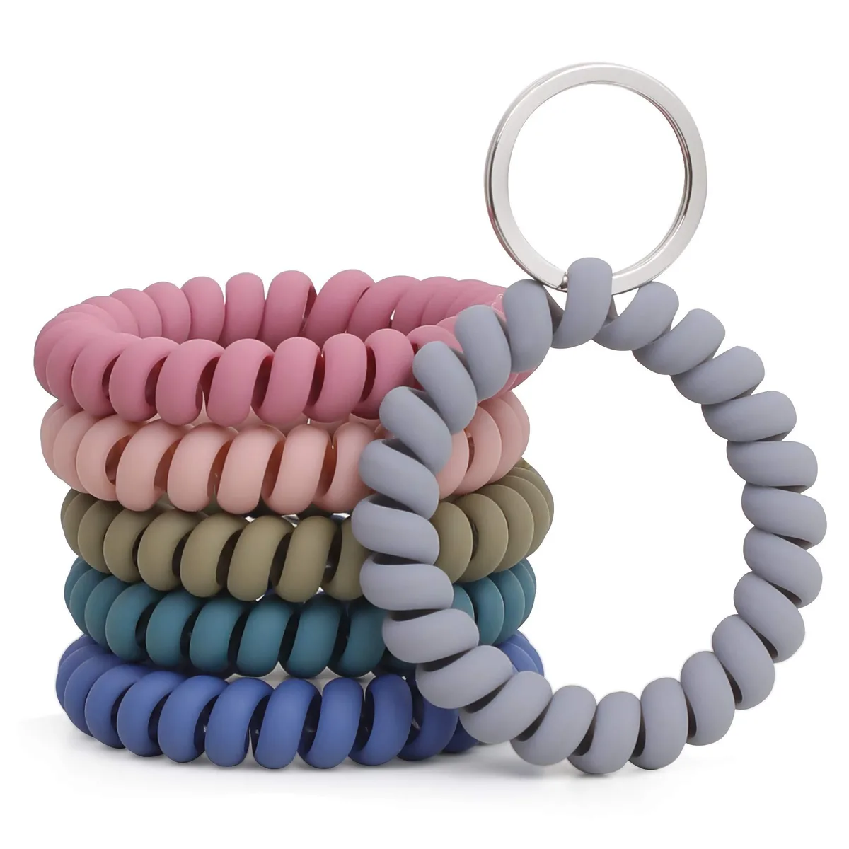  6PCS Stretchable Wristband Wristlet Keychain 1.6 inch .98 inch ring 925 Silver Jewelry Accessories — product photo