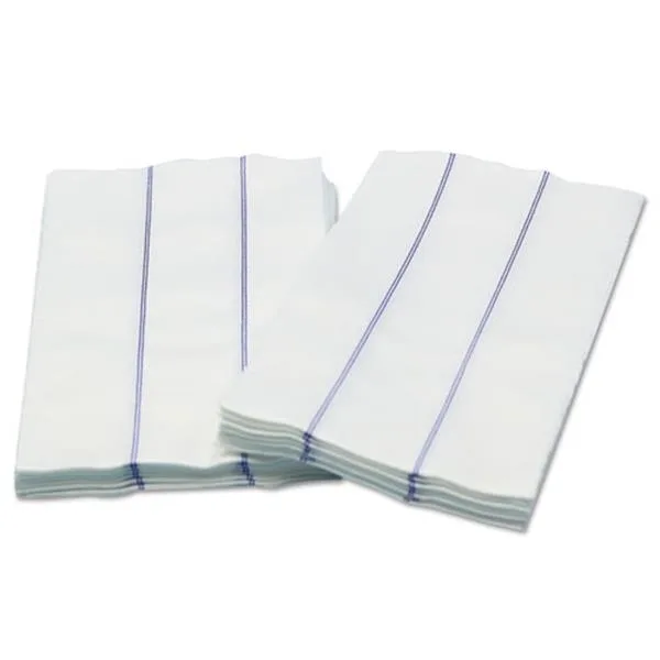White and blue striped cleaning towels in a dispenser carton, 24 by 13 inches, 72 pack