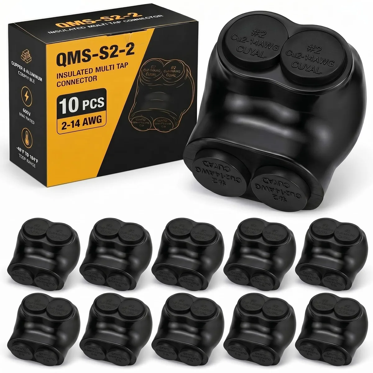  Insulated Multi Cable Connectors 2 Port Single Entry Splice Black 10 Pcs — product photo