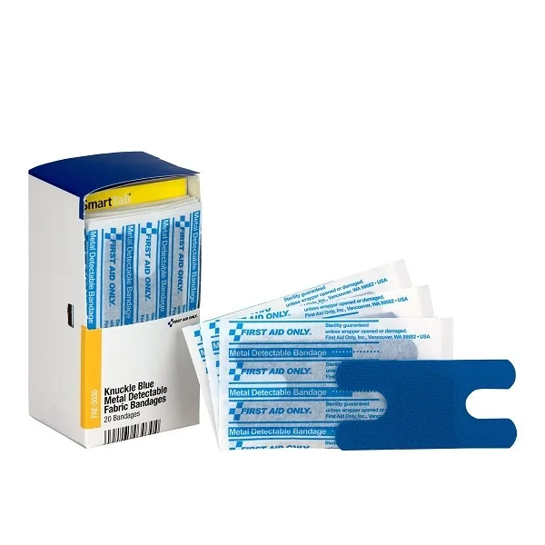 First Aid Only First Aid Only FAE-3030 SmartCompliance Blue Metal Detectable Knuckle Bandages 20/Box — product photo