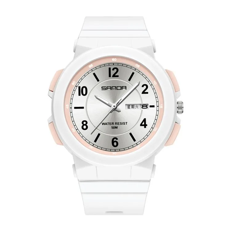 allentian allentian 6097 TPU Strap Dual Calendar Waterproof Watch White Pink — product photo