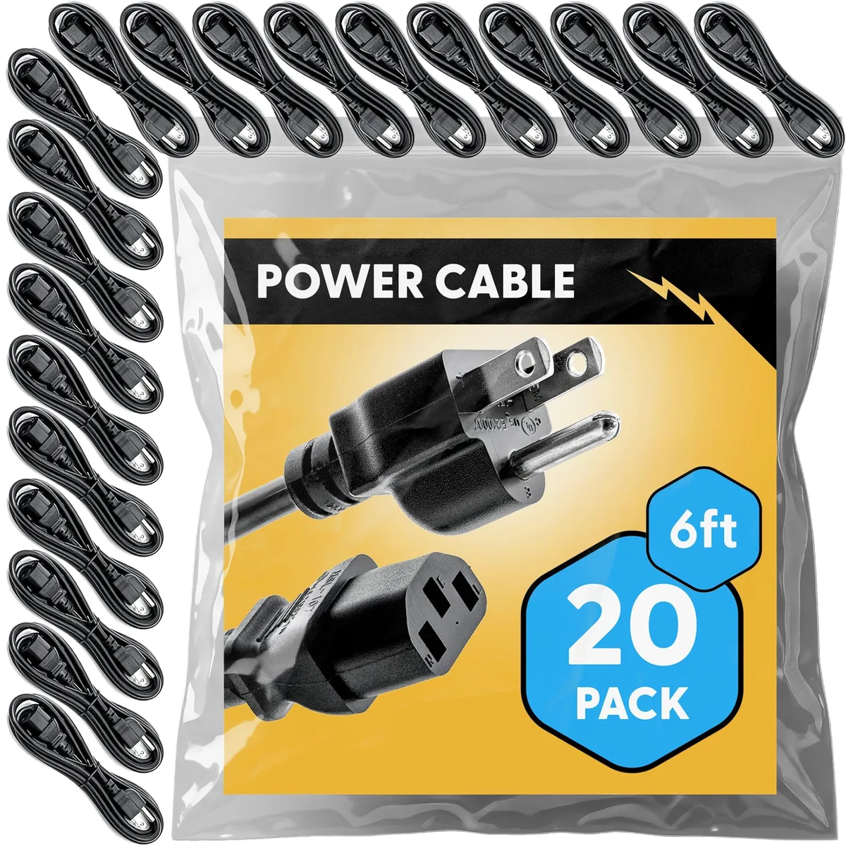  Rebuild Skills IEC C13 to NEMA 5-15P Power Cord 6ft 18AWG 10A 125V 20 Pack — product photo