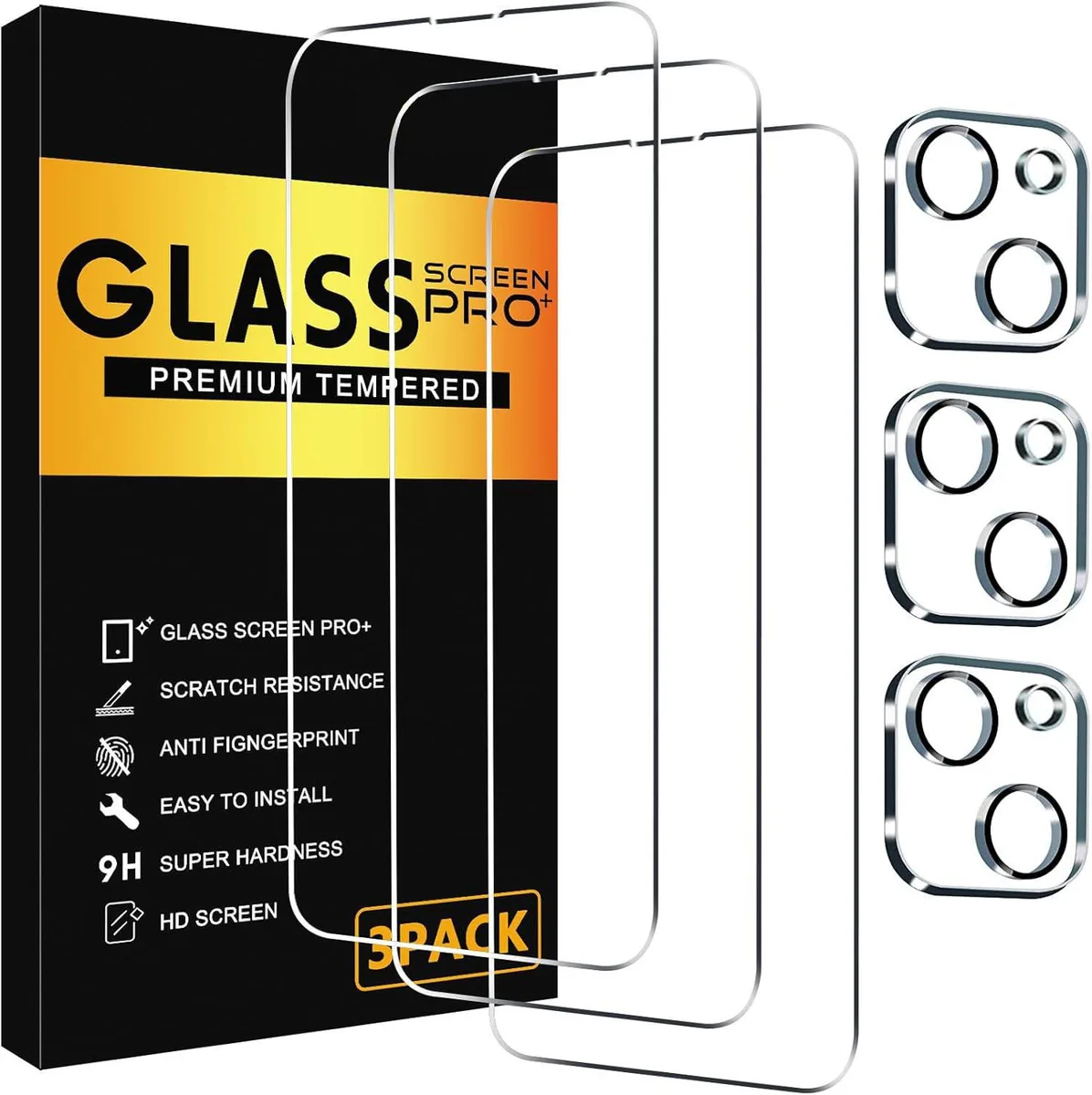 BONAEVER BONAEVER 3 Pack Screen Protector &amp; Camera Lens Glass for iPhone 13 6.1 Inch Clear — product photo