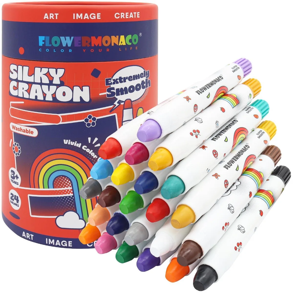 Lebze Jumbo Crayons 24 Colors Washable Toddler Flower Monaco — product photo