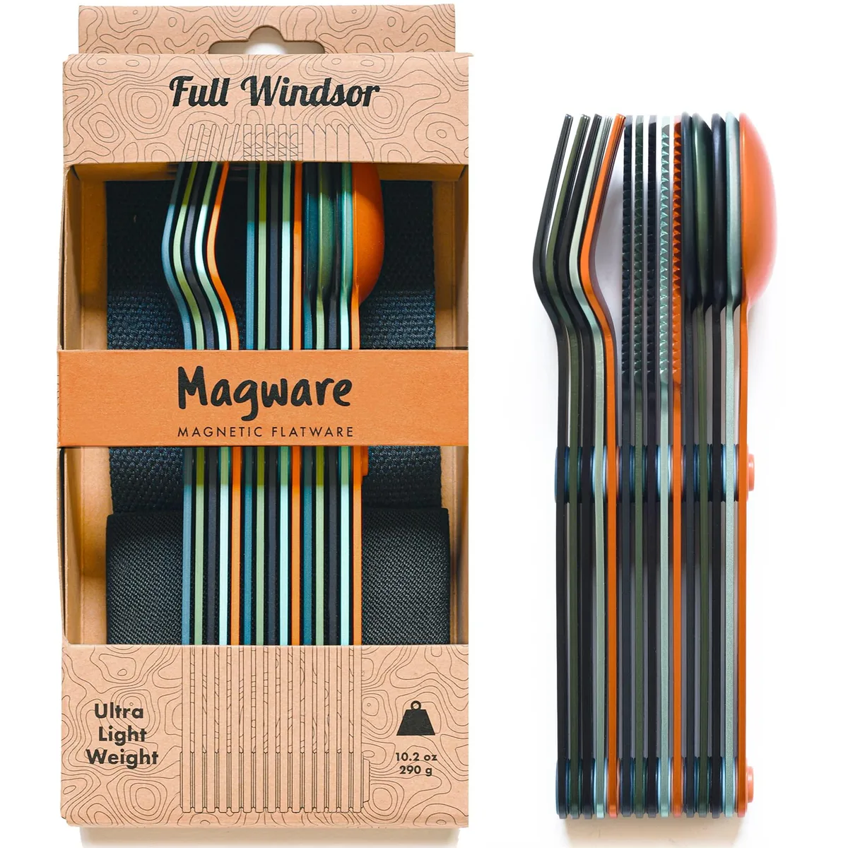 15-piece magnetic camping cutlery set in multicolor pouch
